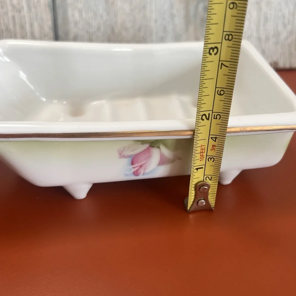 Austrian Clawfoot Bathtub Soap Dish Trinket 6in White Ceramic Floral Doll VTG